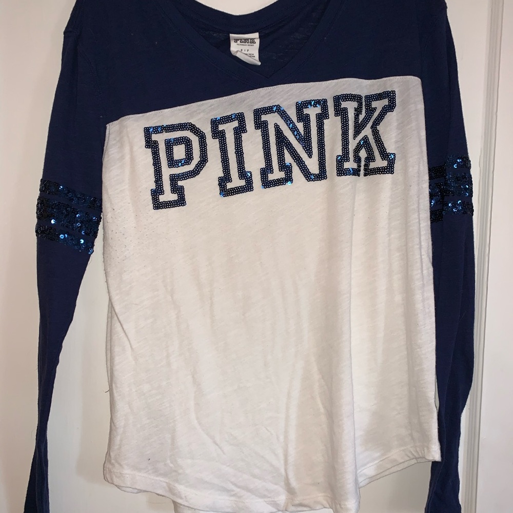 Navy Blue Size Small PINK long sleeve with sequins